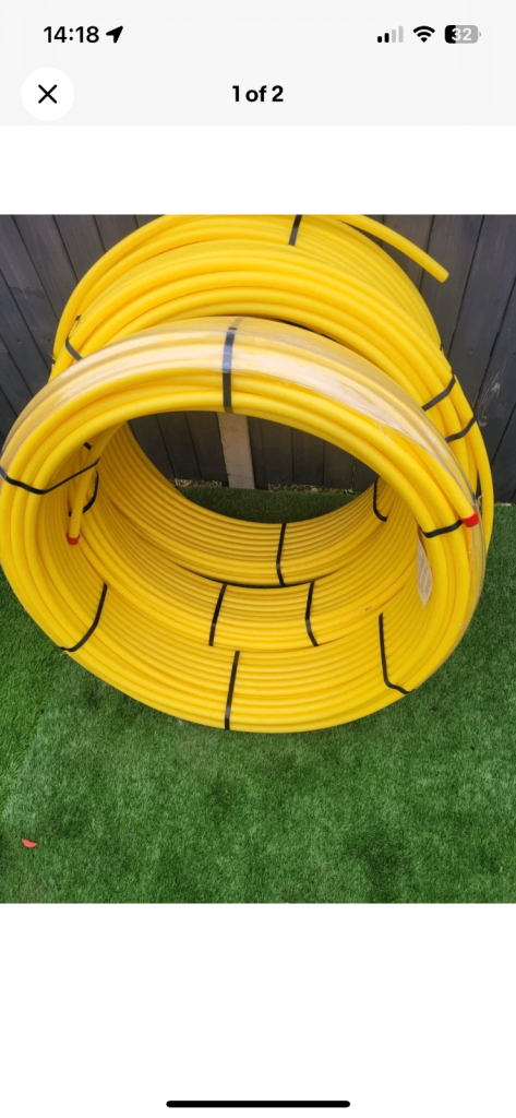 Yellow PE gas pipe all sizes and lengths gas meter move  