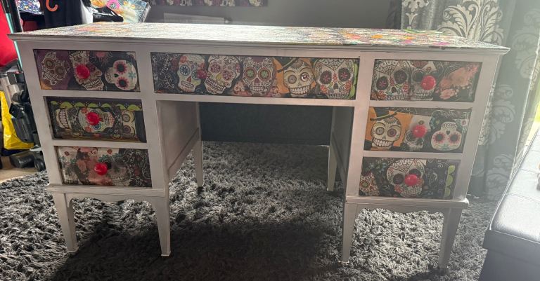 Up cycled Sugar Skull Desk 