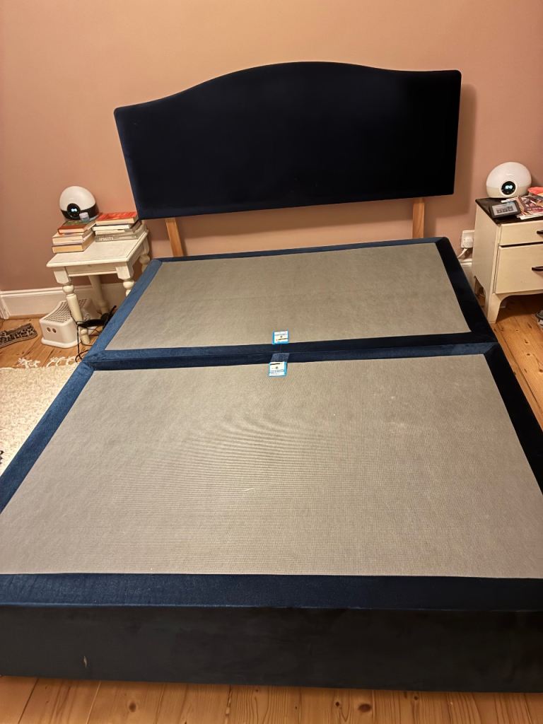 King size bed - blue velvet divan with drawers