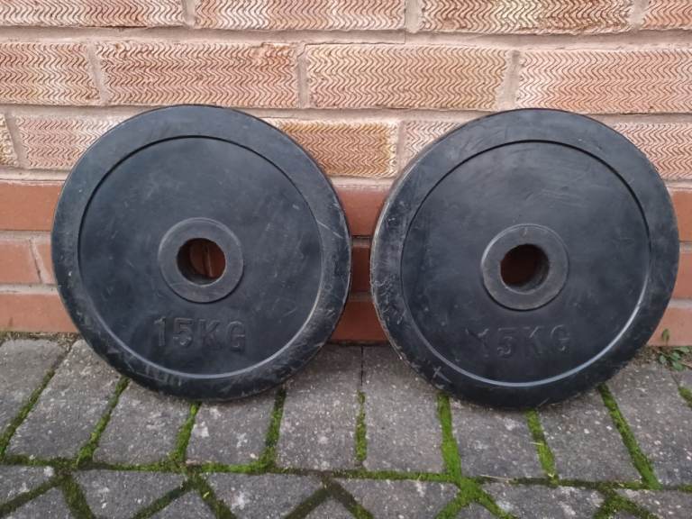 image for 2 x 15KG OLYMPIC RUBBER BUMPER PLATES - 2 Inch Holes