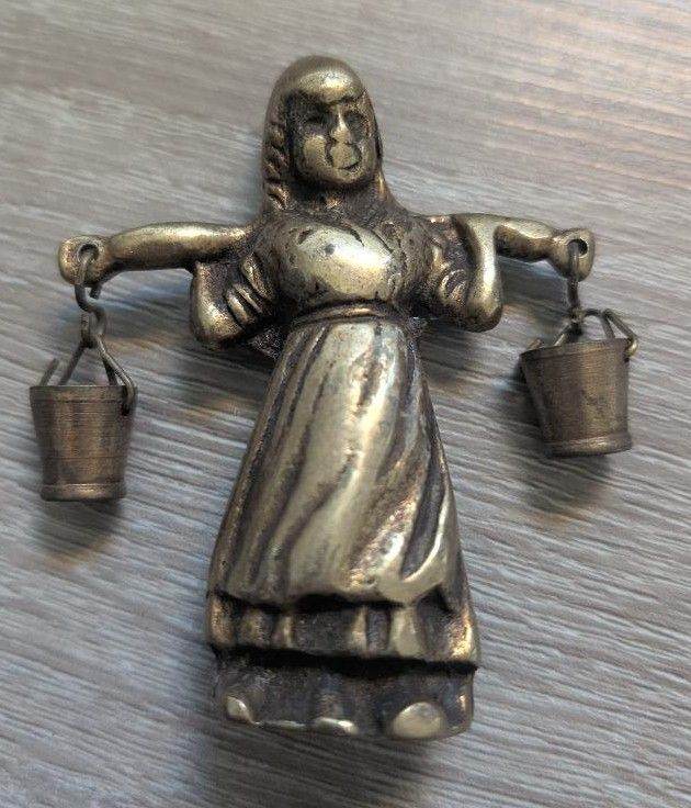 Vintage Figurine Brass Dutch Character Girl with Buckets Desk Ornament