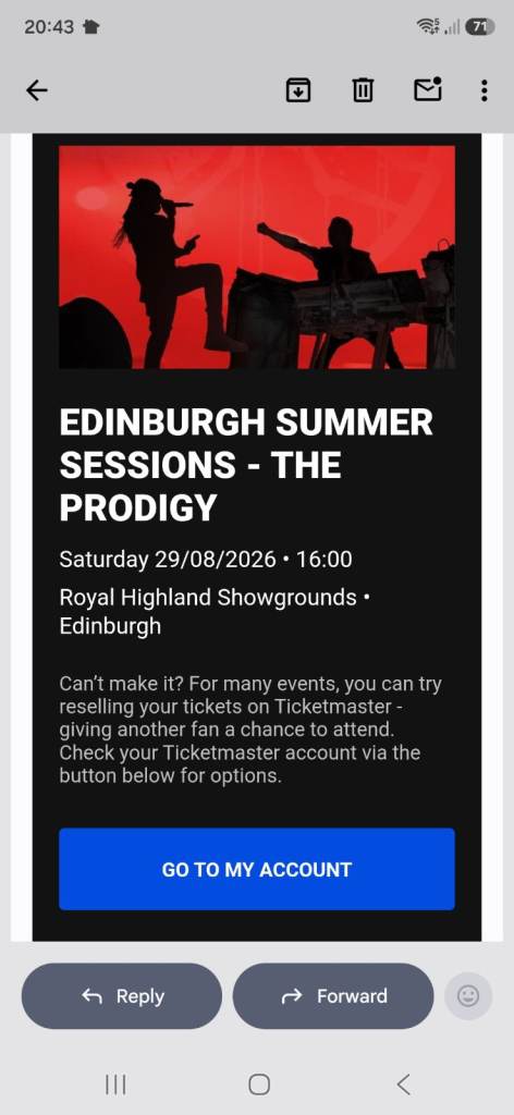 The Prodigy Edinburgh Summer Sessions Ticket - 29/08/2026