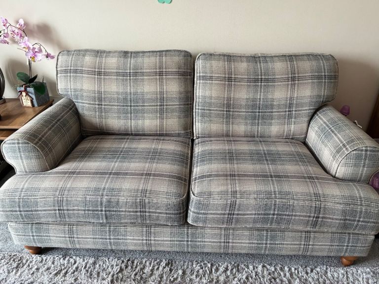 Next Grey Plaid Fabric 2-Seater Sofa in Great Condition
