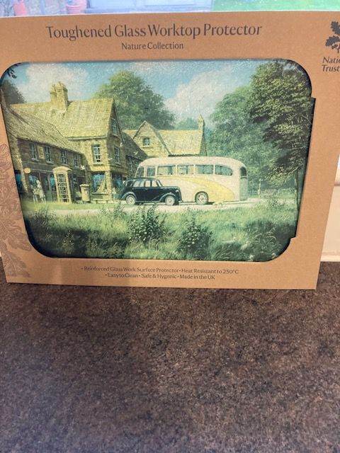National Trust VILLAGE / VINTAGE COACH & CAR SCENE Medium Worktop Protector   ONLY £10