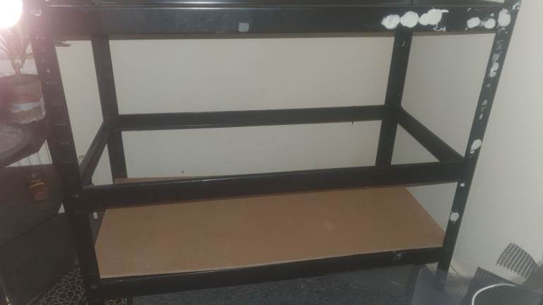 Sturdy Black Metal Garage Shelving Unit – 2 Tier, Good Condition