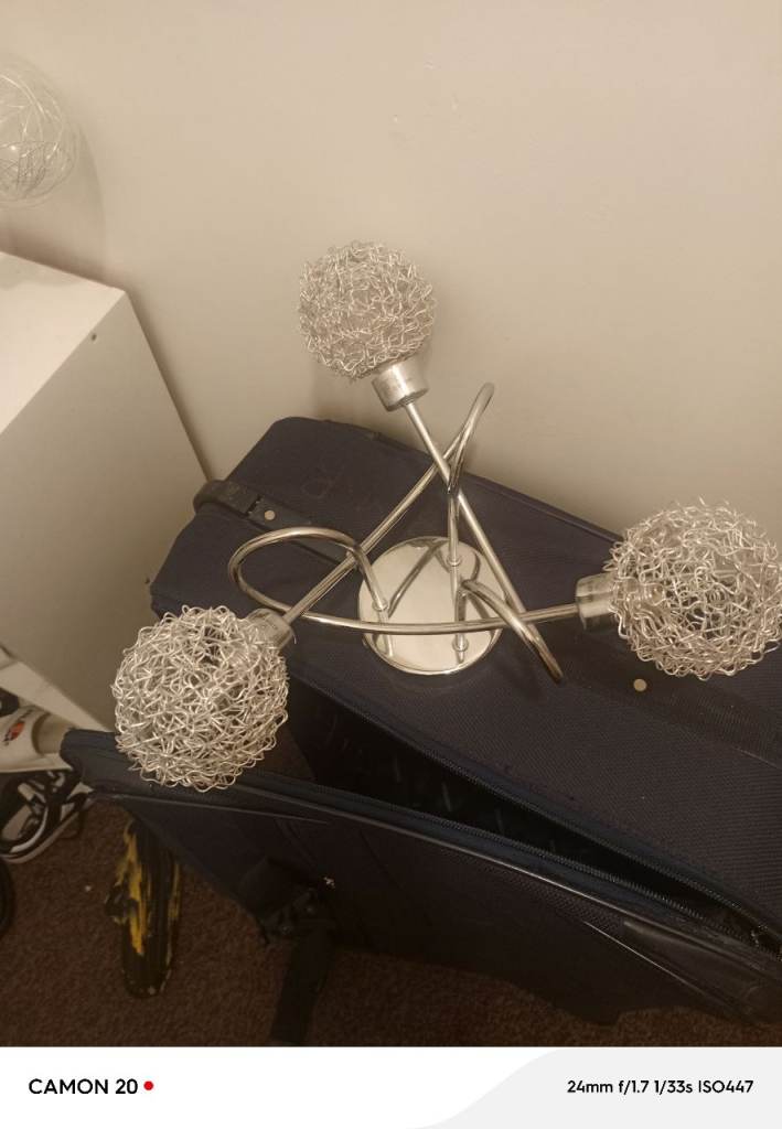 Modern Silver Wire Ball Ceiling Light Fixture – Good Condition