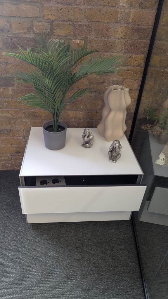 Small white glass drawer cupboard storage bedroom 50x66x44h