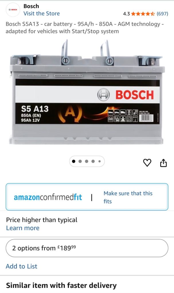 Bosch S5A13 AGM car battery
