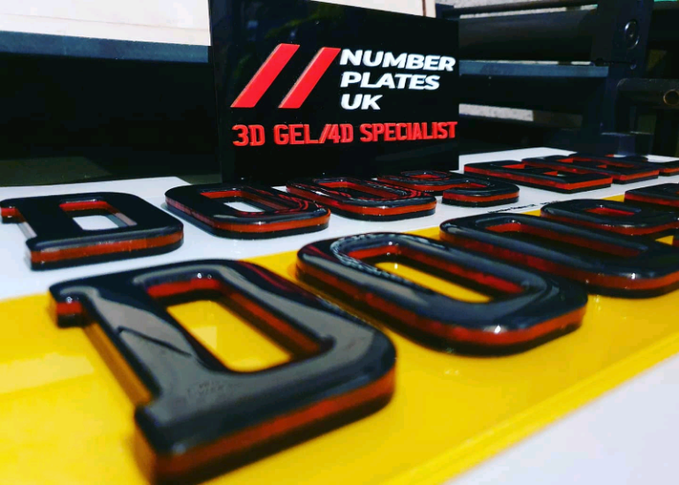 6mm Neon Red and Black 4D Black Gel Car Number Plates