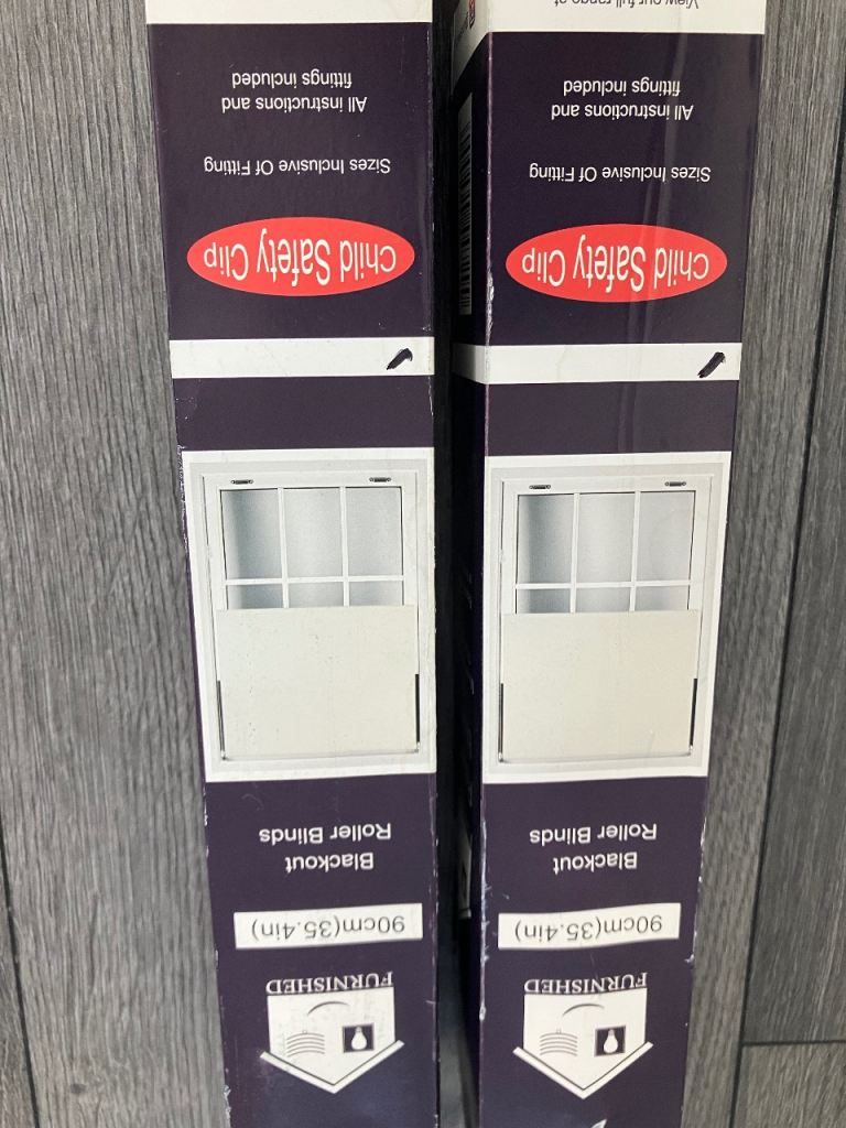 Pair of Furnished Blackout Roller Blinds – 90cm, NEW