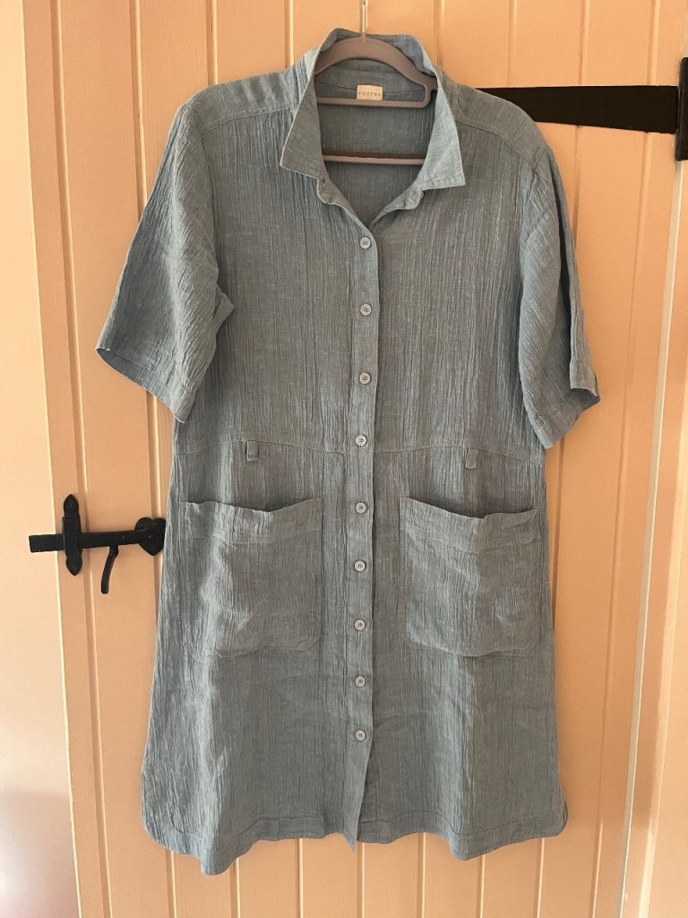 Poetry Crinkled Cotton Shirt Dress - Blue, Good Condition