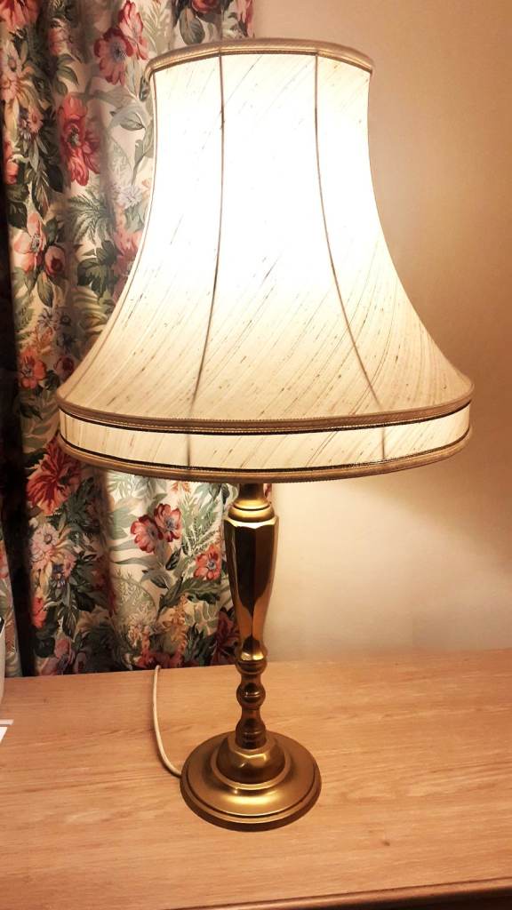 Vintage Table Lamp & Shade, Brass Pedestal. VGC