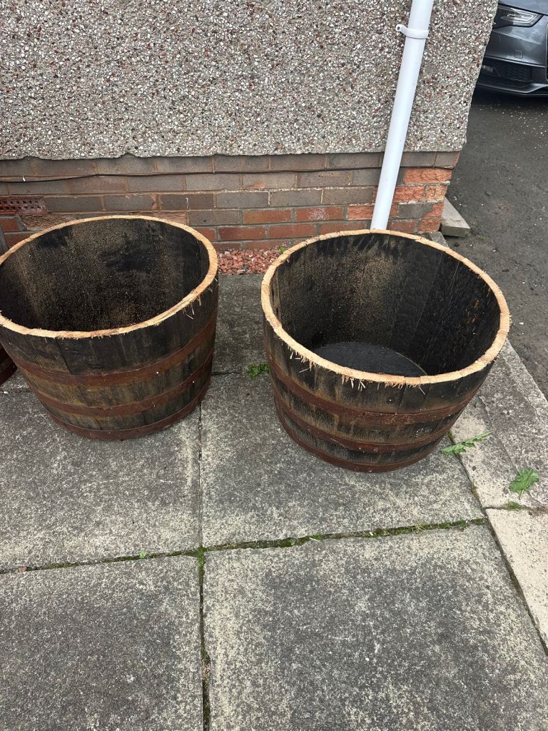 Whiskey barrels and half barrels 