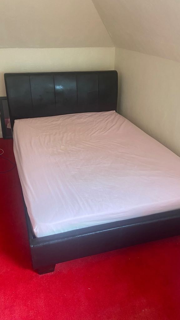 Double Faux Leather Bed Frame - Black, Good Condition