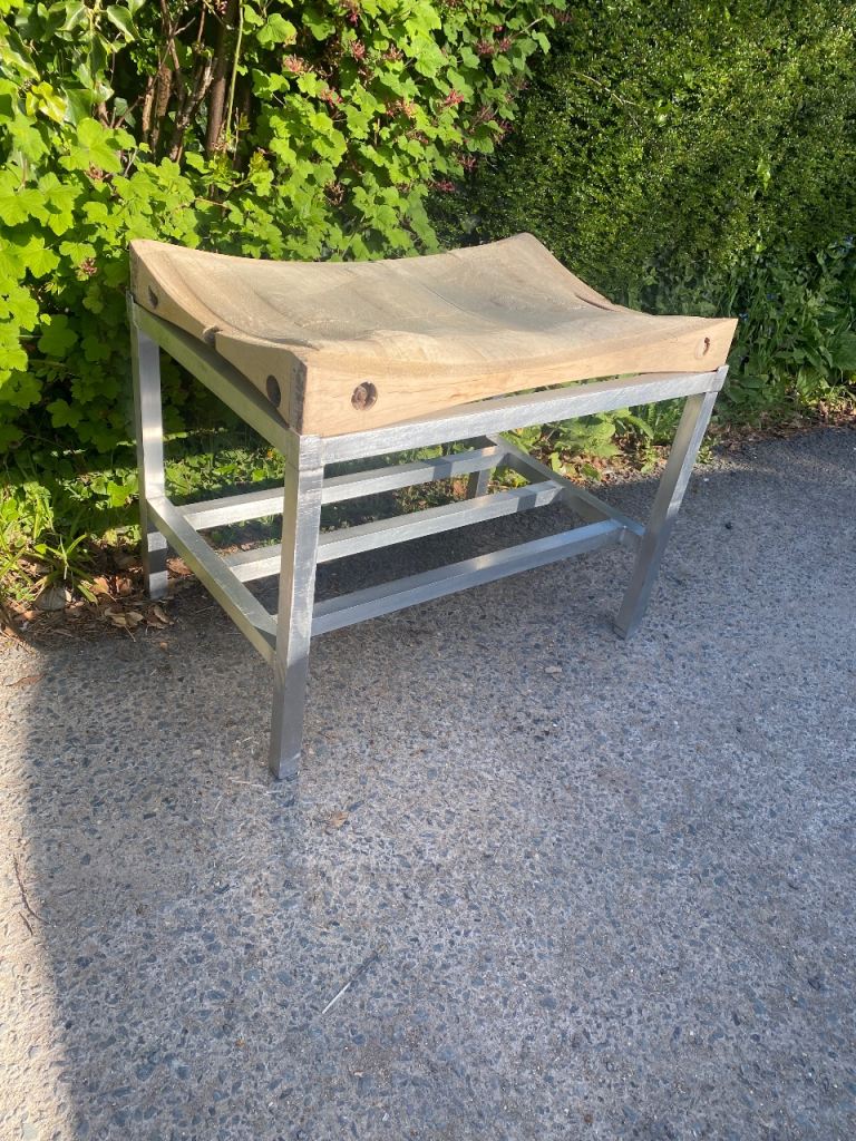 Vintage Well Used Butchers Block on An Aluminium Base