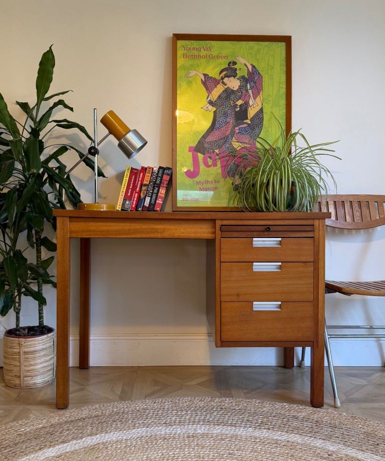 Mid century modern vintage retro danish style teachers desk & chair 