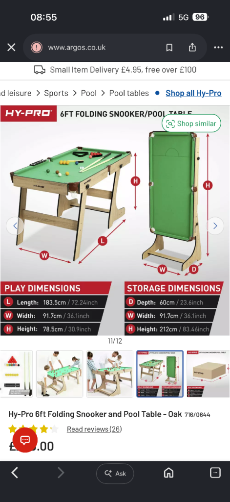 HY-PRO 6ft Folding Snooker/Pool Table – Good Condition, £80.00 for Sale