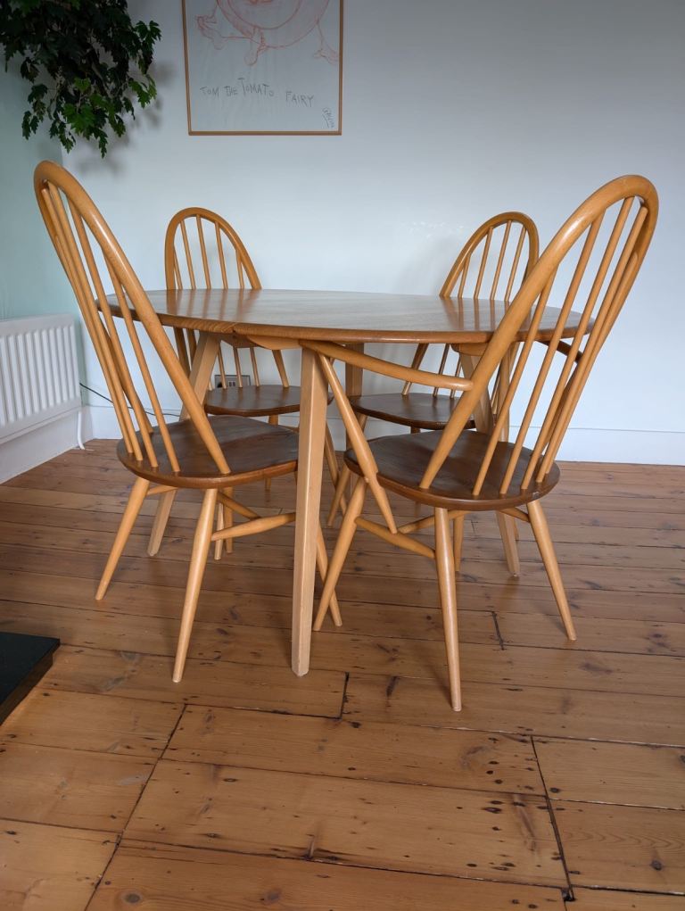 Mid century Ercol dining table and four chairs 