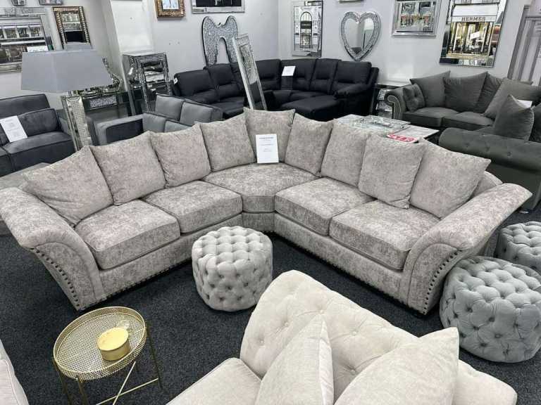 Brand New Grey Fabric Harrison Corner Sofa 3+2 Seater Set – Ready for Your Living Room