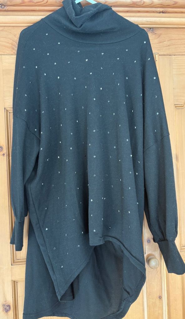 Black Sparkly Blue Vanilla Roll Neck Top 