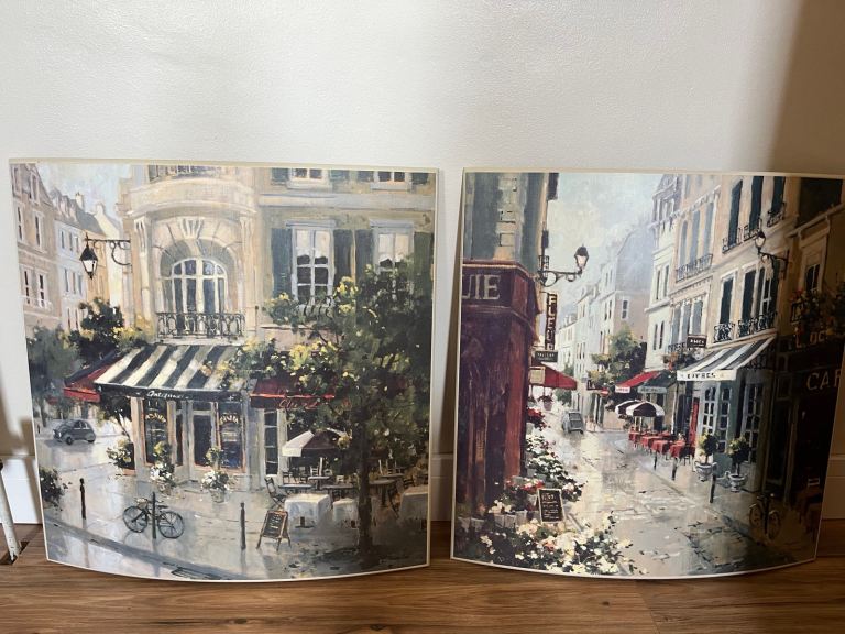 Antique Boulevard curved paintings (x2)