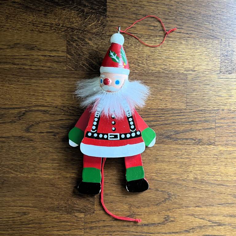 image for Vintage 1970's Father Christmas Santa Jumping Jack American handmade/painted wood ornament.