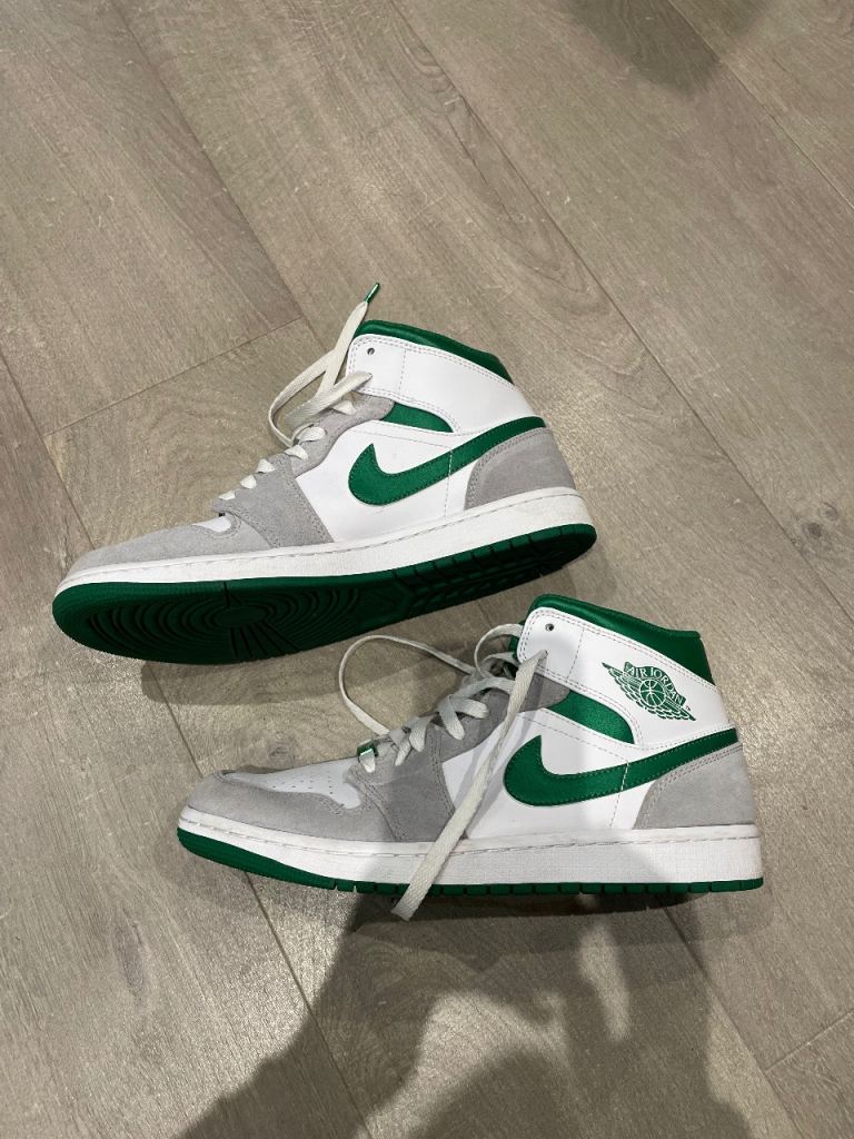 Jordan Air Jordan 1 Mid Green/White/Grey Trainers UK 8.5