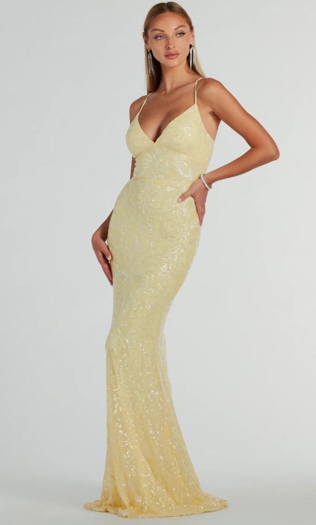 BNWT pale yellow prom dress approx UK size 8