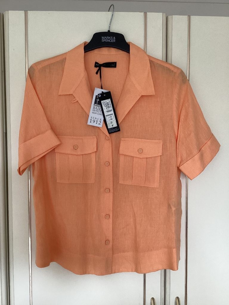 NEW. M&S Baird McNutt Irish Linen Blouse – Orange, UK 10, New with Tags