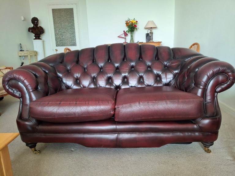 2 Seater Thomas Lloyd Regency style leather sofa + footstool for sale