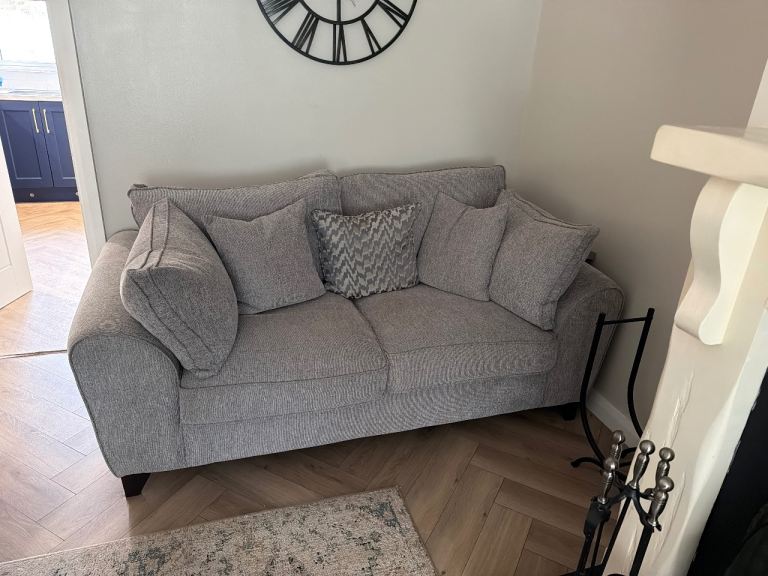 Comfortable Grey Fabric Two-Seater Sofa – Good Condition