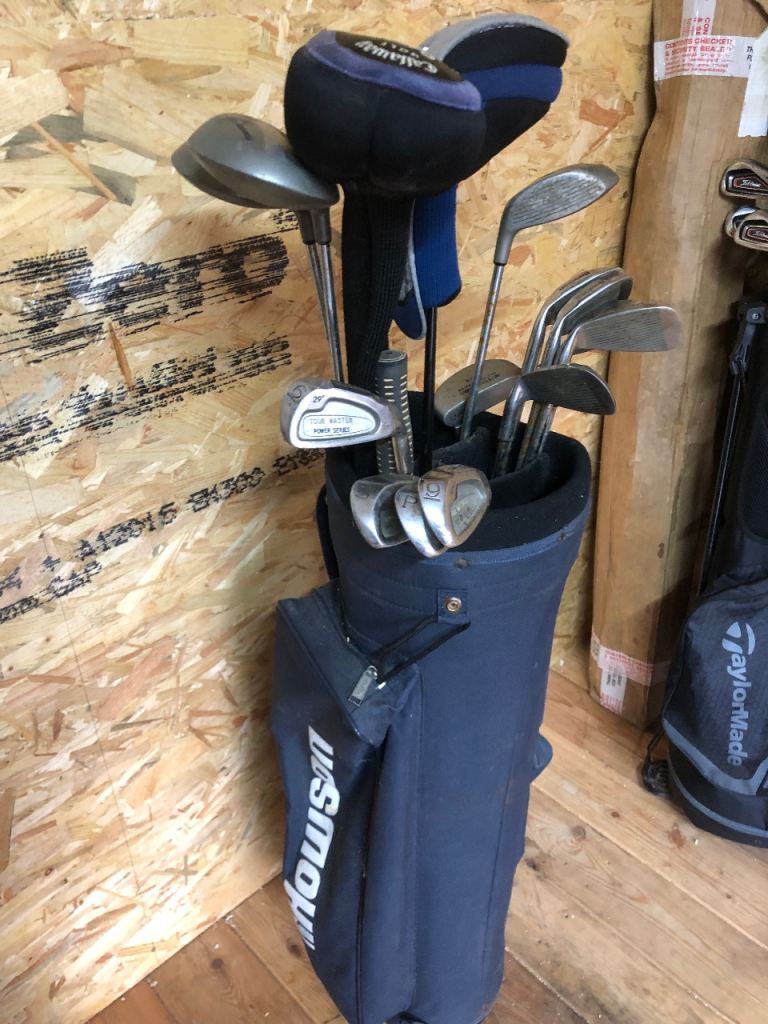 Golf clubs, bag and trolley 