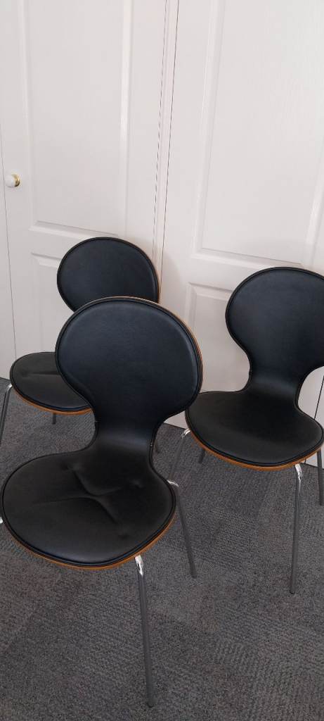 Set of 3 Black Leather Dining Chairs – Good Condition
