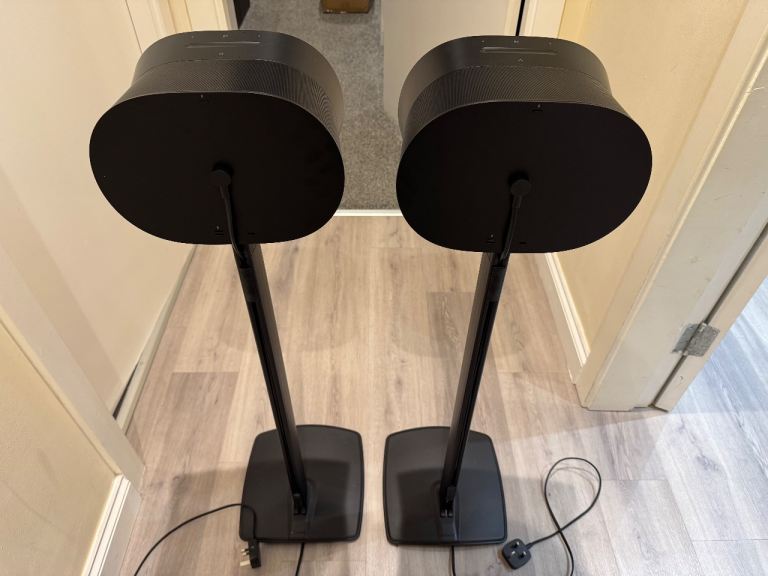 SONOS ERA 300 SPEAKERS X 2 ON SANUS FLOOR STANDS