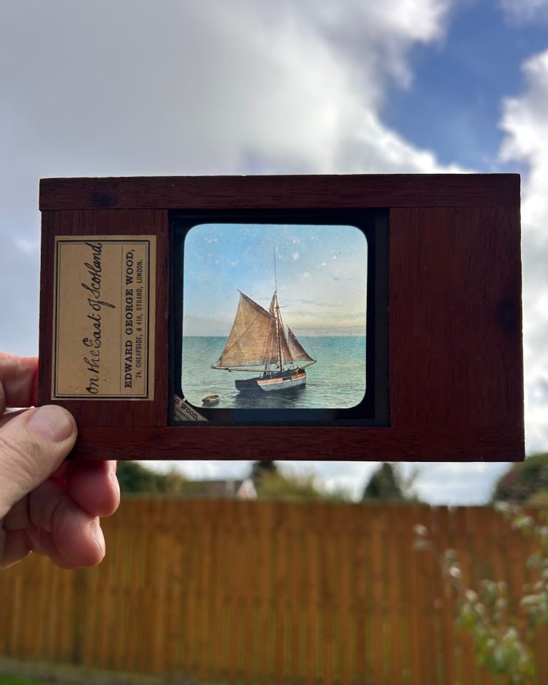 Framed 1900s Magic Lantern Slides Boating Scotland River Clyde