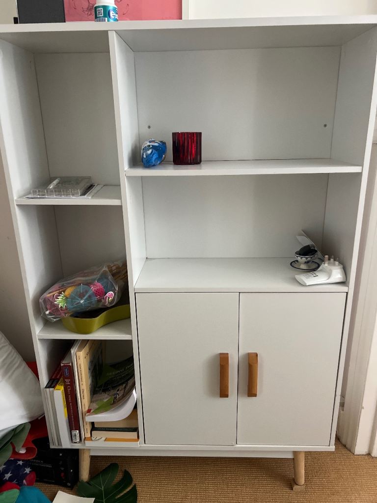 White Bookshelf with Storage Cupboard – Good Condition