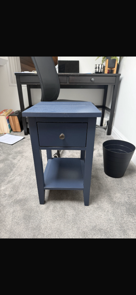 Small Blue Wooden Bedside Table with Drawer