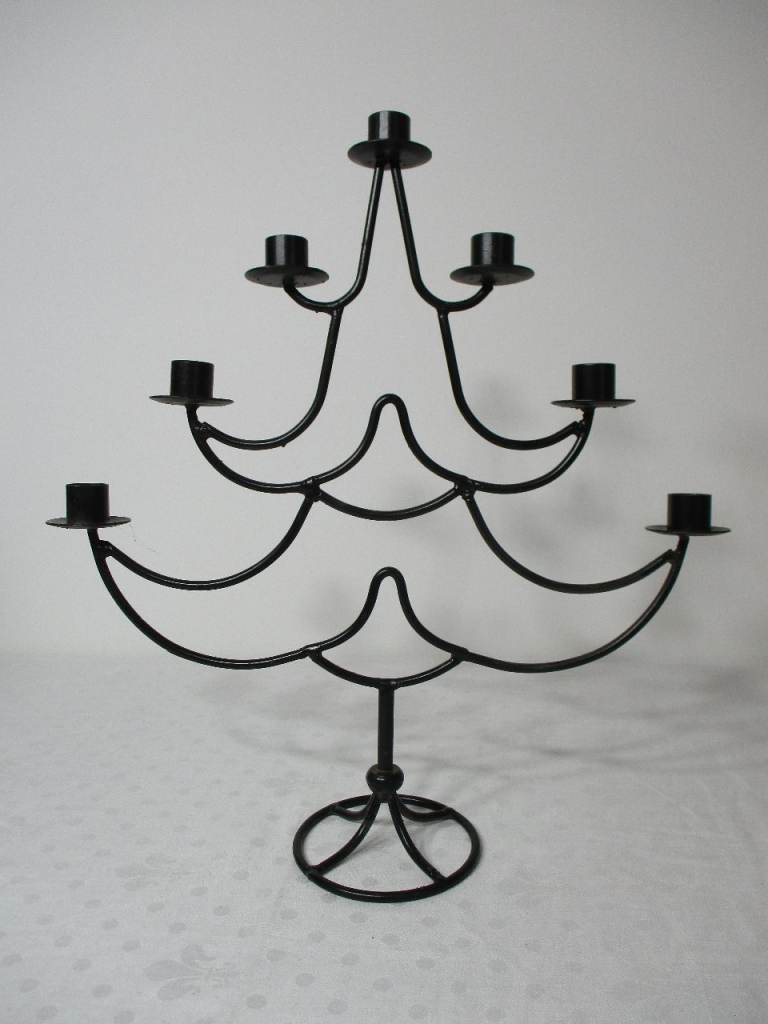Vintage Black Metal Large Christmas Tree Shaped Candle Holder / Candelabra