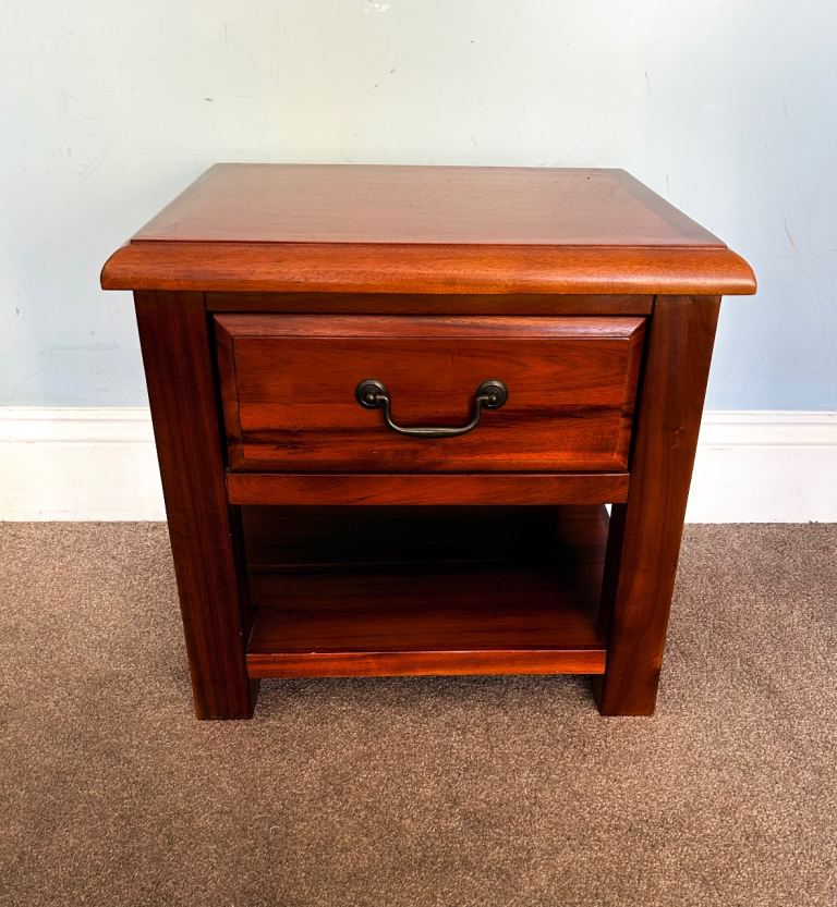 1 Dark Wooden Bed Side with Drawer Shelf metal handles H18.5in/47cmW19.5in/50cmD15.5in/39cm  J118