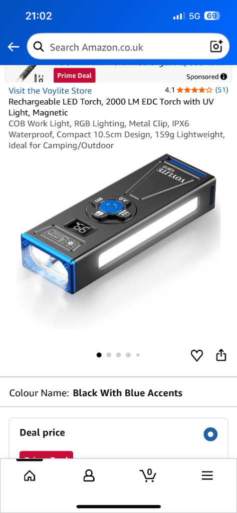 VOYLITE 2000 LM Rechargeable LED Torch – Magnetic, UV Light