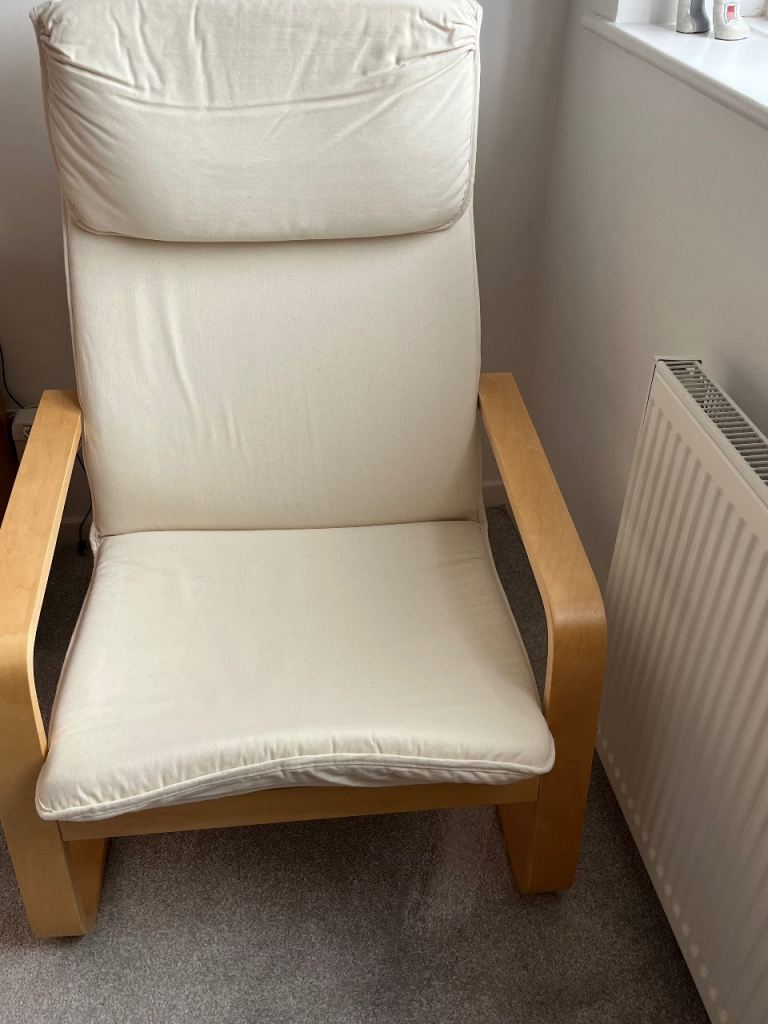 IKEA Poang Armchair - Cream Cushion, Wood Frame, Good Condition