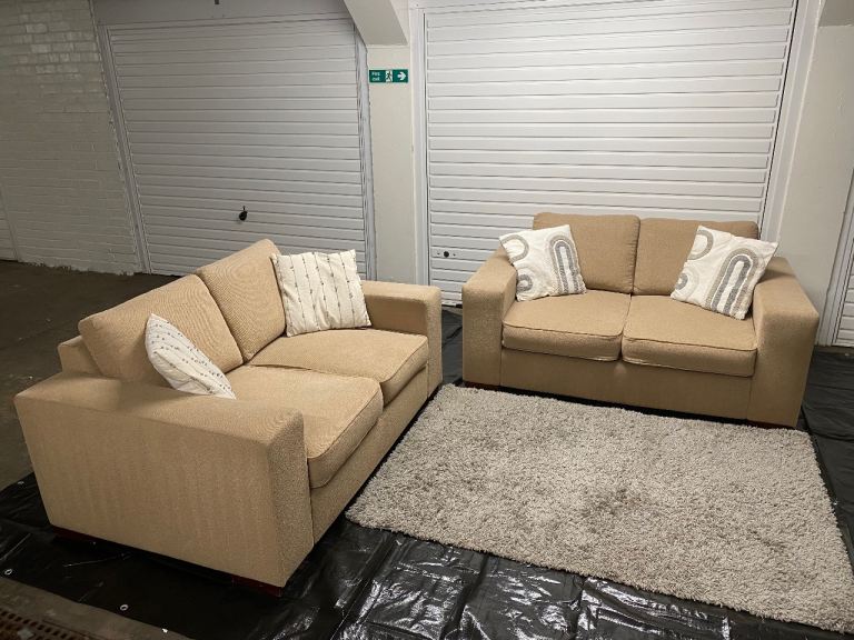 🛋️ Delivery Available | FREE Beige / Cream 2×2 Seater Sofa Set