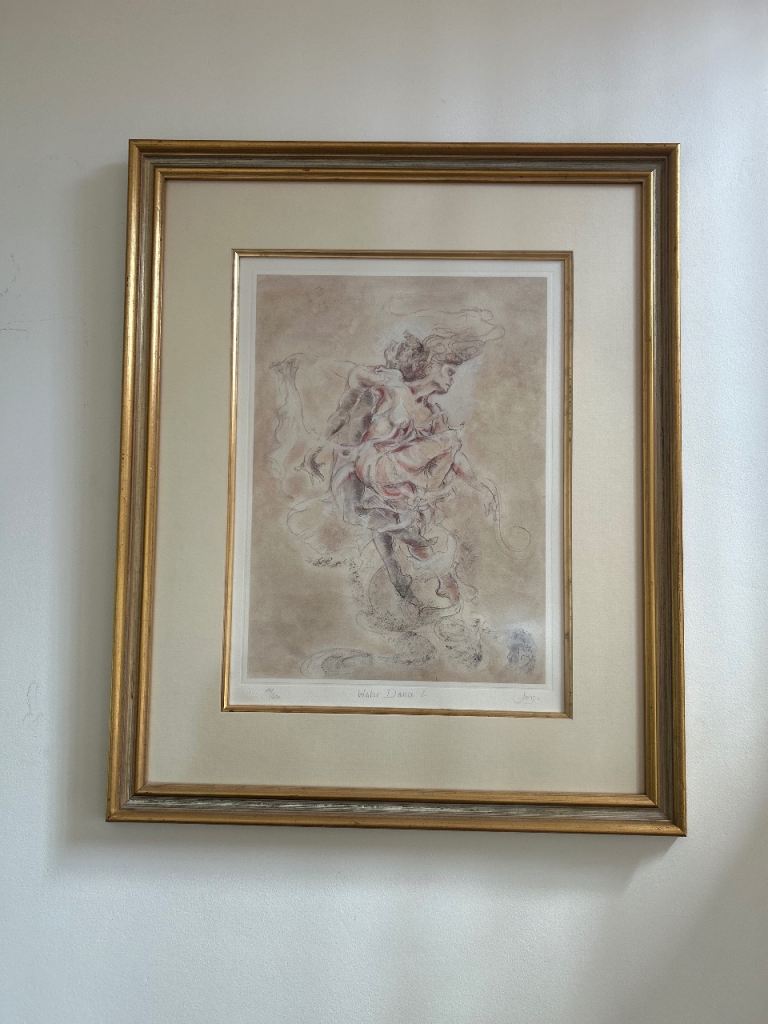Limited edition signed print by Joy Kirton-Smith. Title Water Dance 1. Presented in elegant frame.
