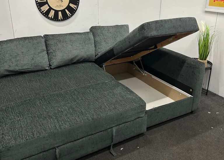 Stylish grey corner bed sofa with chaise lounge