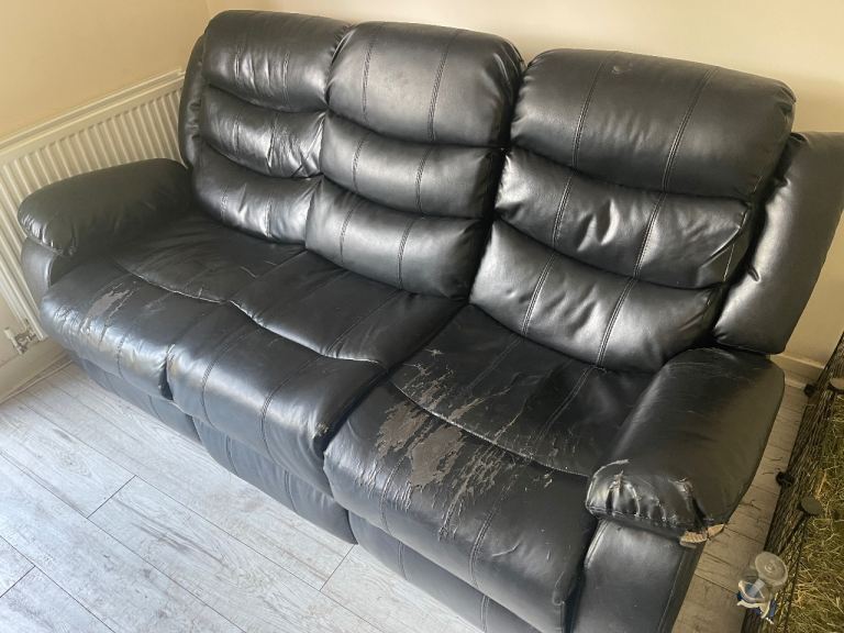 Free. Faux Black leather recliner sofas 3 seater + 2 seater