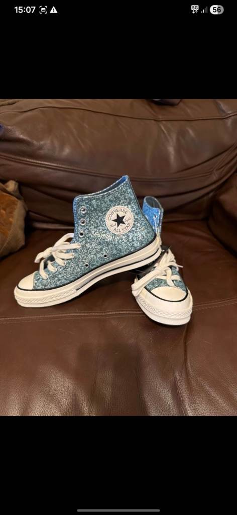 New Converse All Star High-Tops – Blue Glitter, UK Size 2