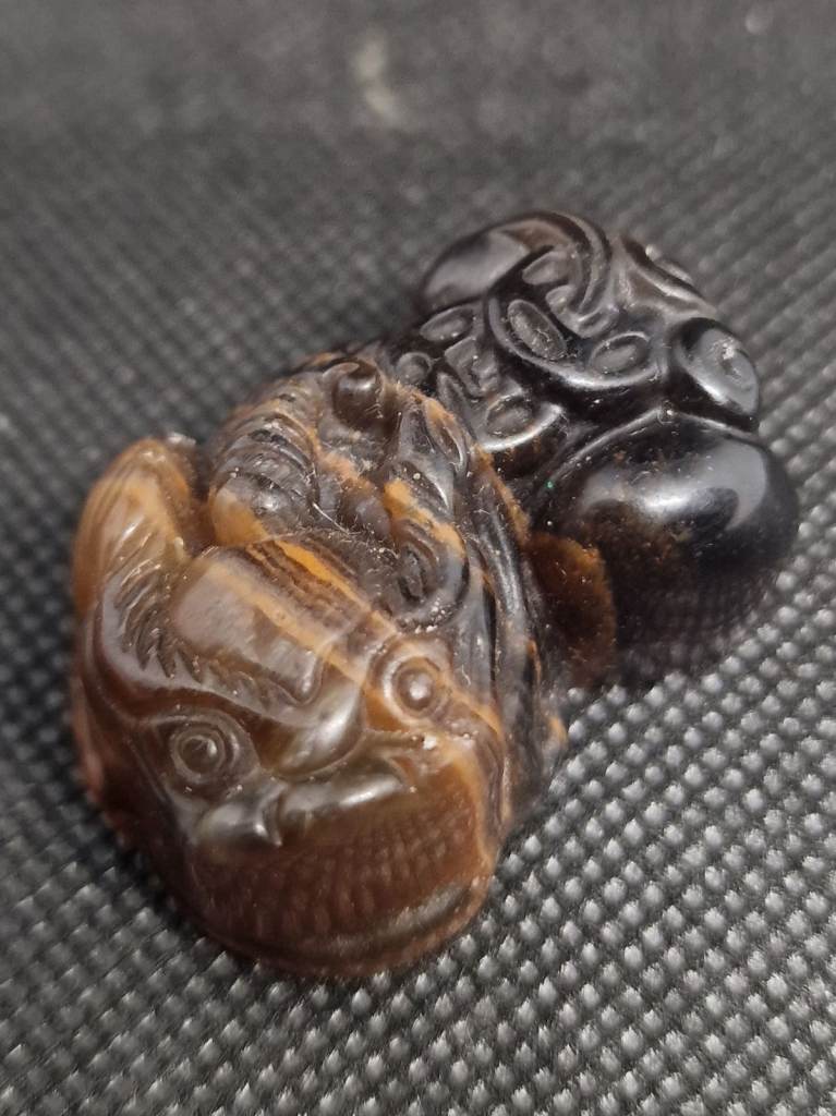 Tiger's Eye Carved Chinese Dragon Gemstone Crystal Figurine - 4.5cm Approx