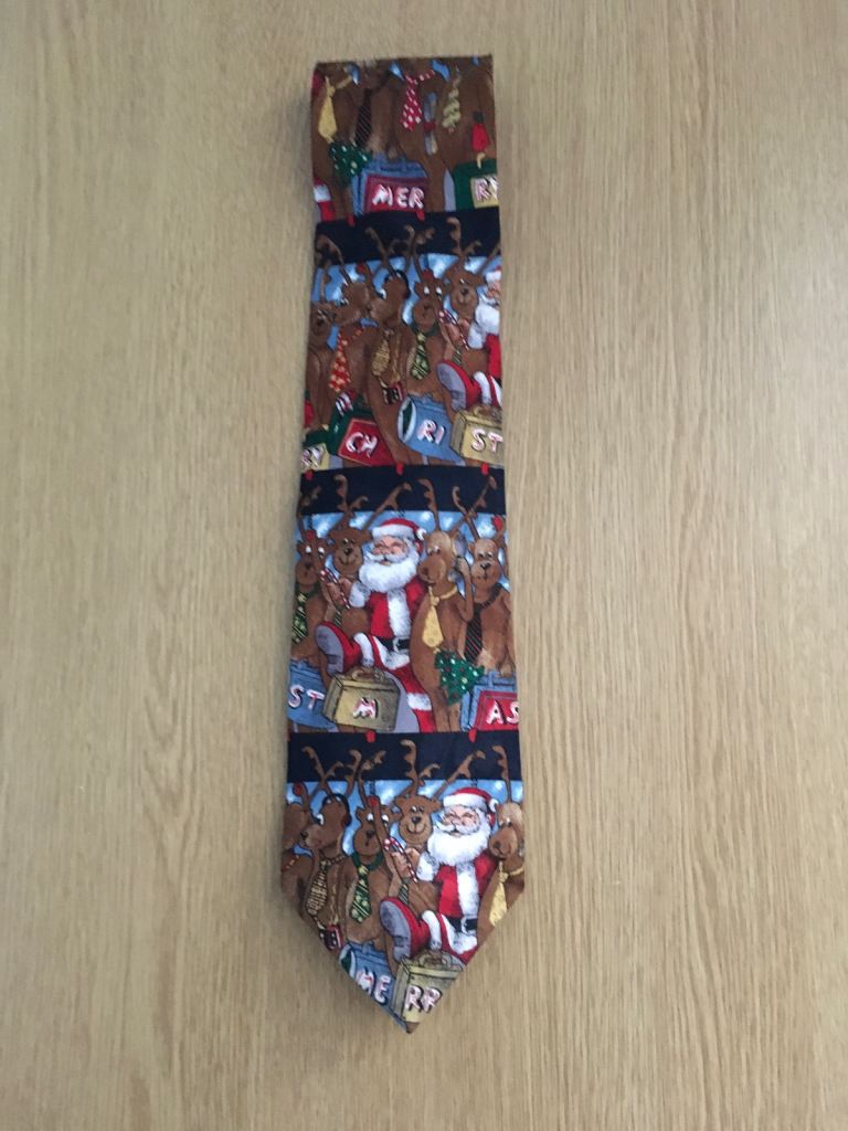 Christmas neck tie with Santa Claus and reindeer