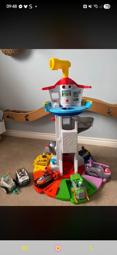 Paw Patrol Lookout Tower Playset with Vehicles – Good Condition (paw patrol slide tower brand ne