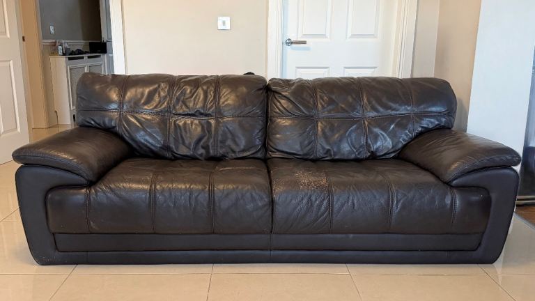 FREE - Brown Leather 2-Seater Sofa – Good Condition